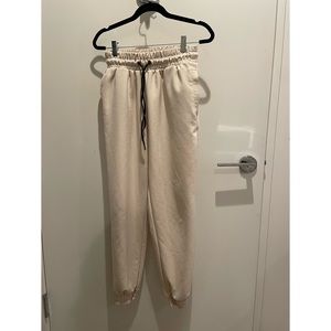 Zara Cream High Waist Joggers Faux Leather Ties - Worn Once!